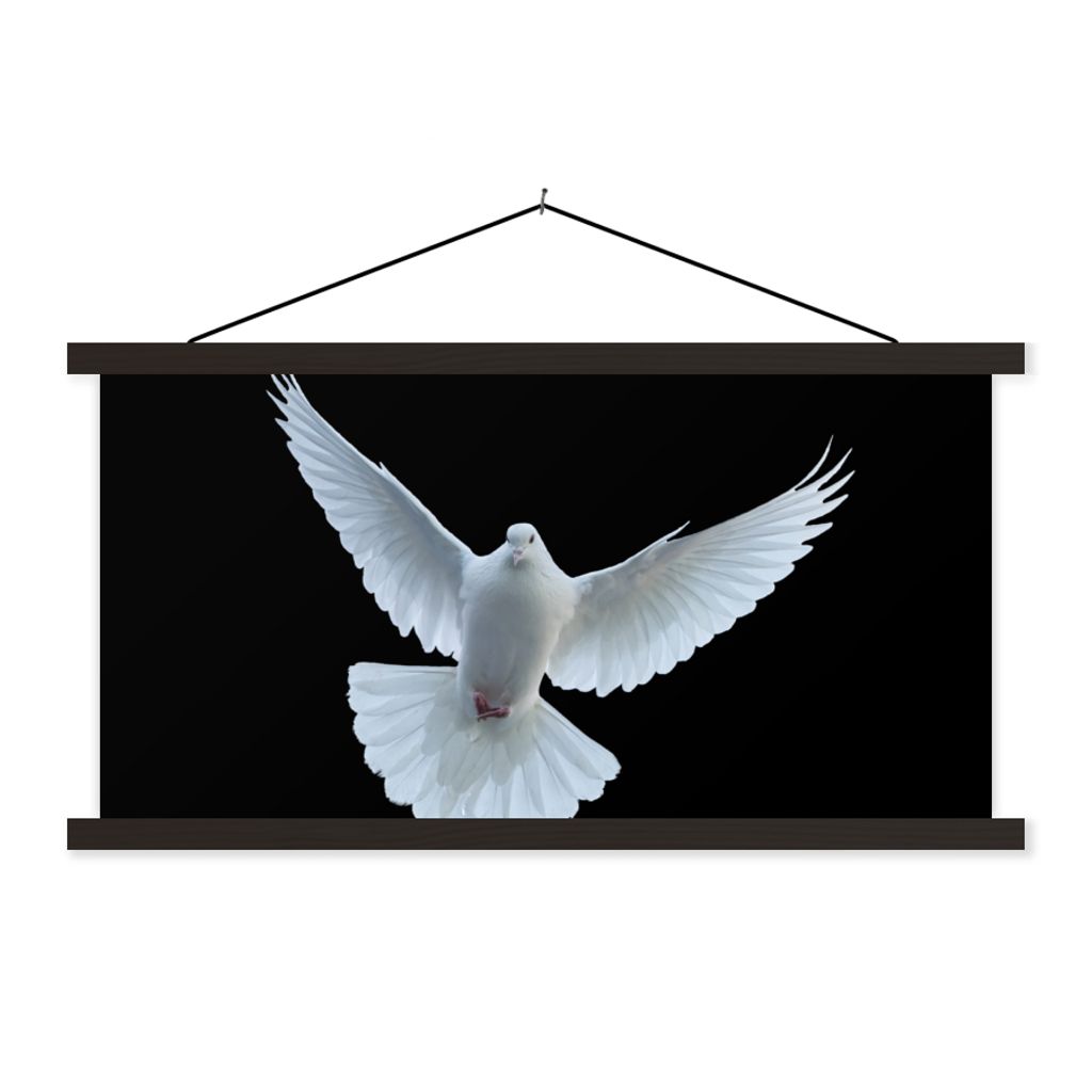 MuchoWow Textilposter Taube - Vogel - Schwarz - Weiß - Porträt 90x45 cm mit schwarzem Rahmen - Klemmleisten
