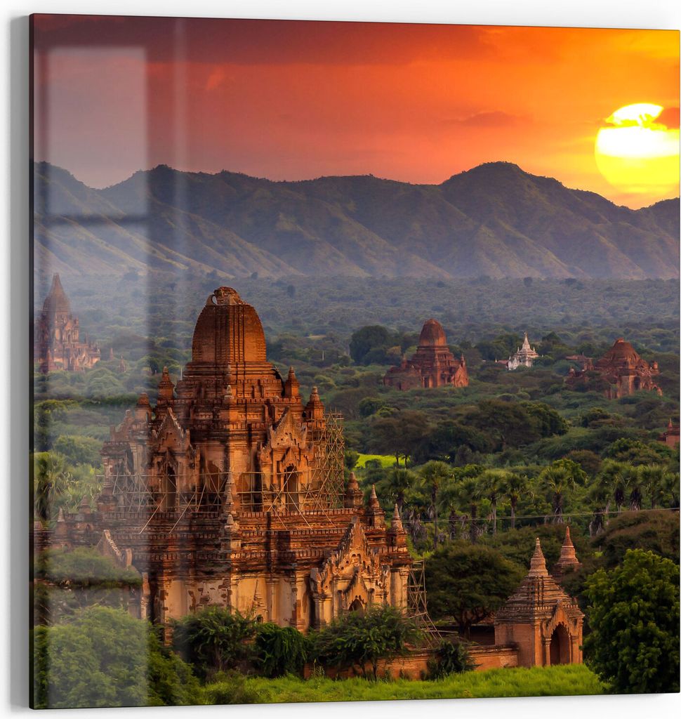 DEQORI Glasbild Acryl 50x50 cm 'Tempel in Bagan' Wandbild Bild modern Deko