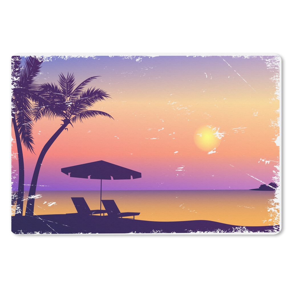 MuchoWow Schreibtischunterlage Strand - Stuhl - Sonnenschirm - Nacht 60x40 cm - XXL Mauspad - Großes Mauspad