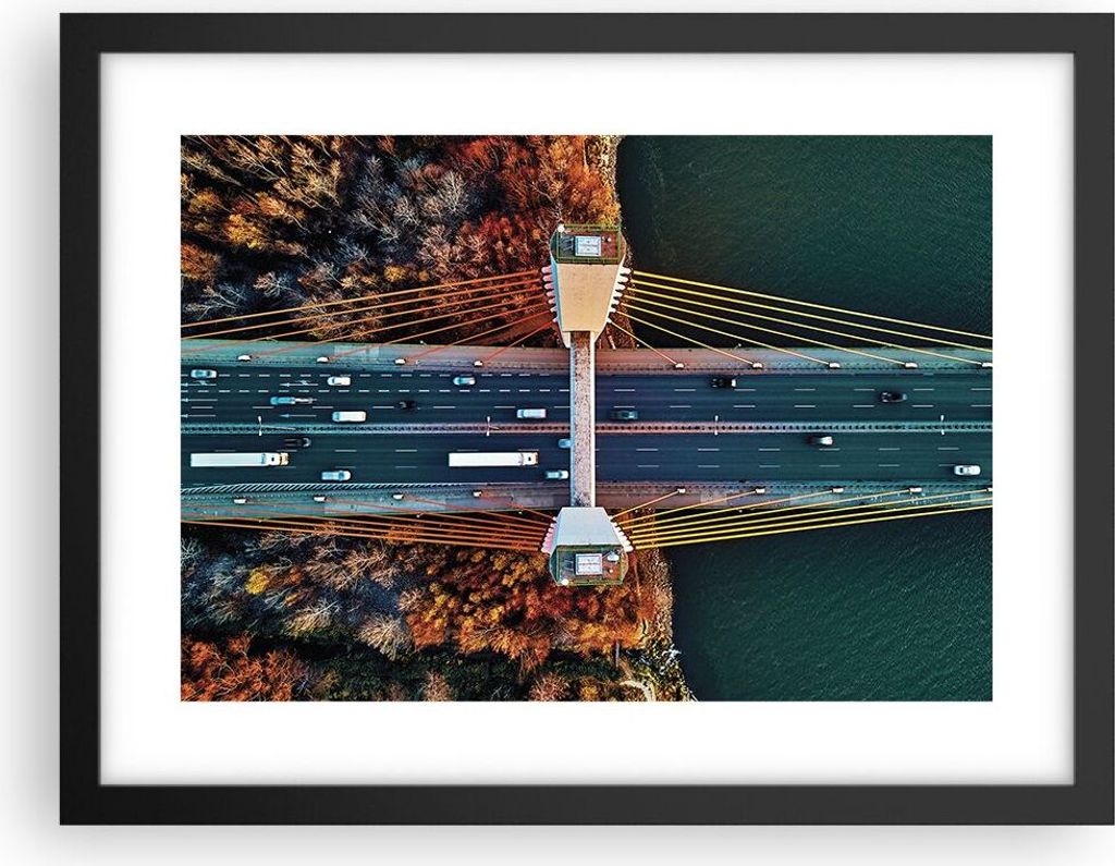 Gerahmtes Poster - Schwarzer Rahmen - Brücke Siekierkowski Warschau - 40x30 cm - Wand Bild - Wanddeko - Wandbilder - Kunstposter - Wandposter - Bi...