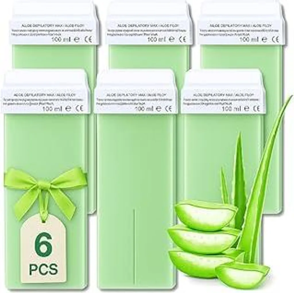 LALILL Cartucce di cera all'aloe 100 ml x 6 - Roll on Wax - Cera depilatoria efficace - Cartuccia di cera calda con ingredienti naturali, depilazione, corpo, viso, gambe, rullo, ampia