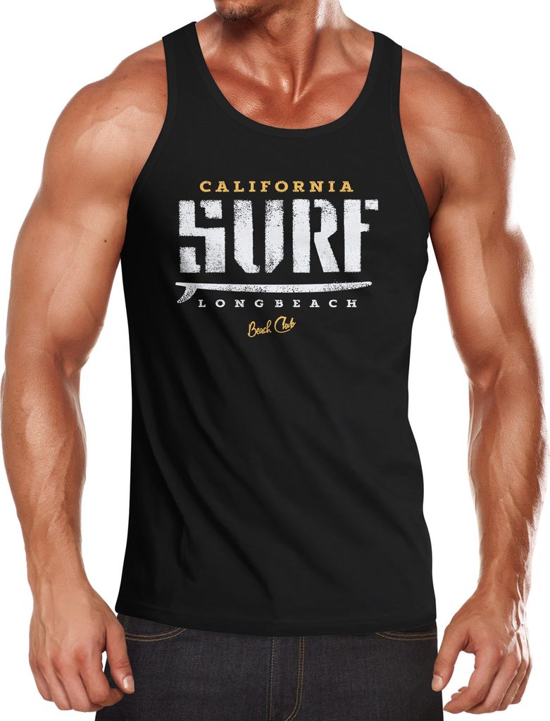 Herren Tank-Top Surf Druck Muskelshirt Muscle Shirt Neverless schwarz M