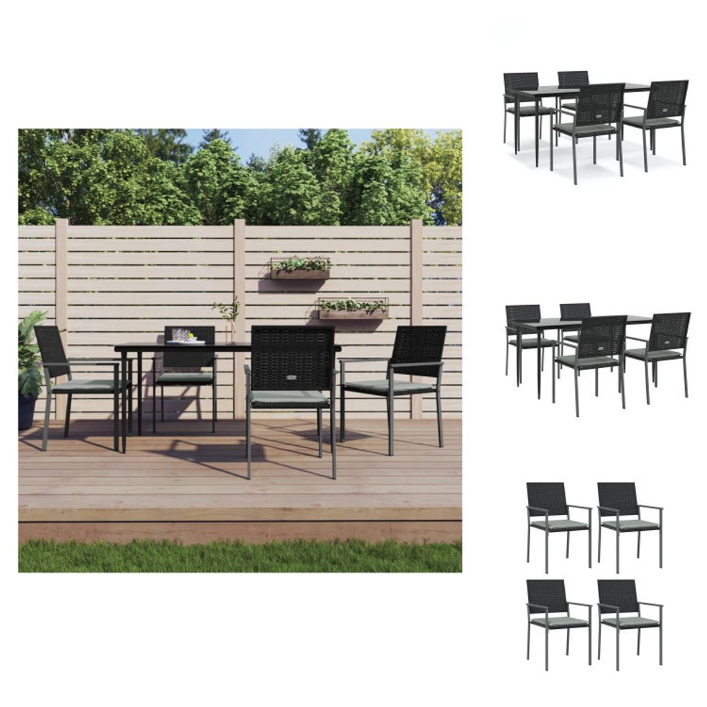 vidaXL 5-tlg. Garten-Essgruppe mit Kissen Poly Rattan und Stahl - Gartenmöbel-Sets