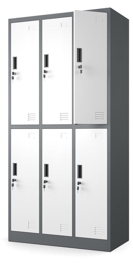 Muralo Metallschrank Mehrzweckschrank Kleiderschrank Sozialraumschrank Schrank für Fitnessstudios Stahl Weiß Anthrazit 6 Fächer