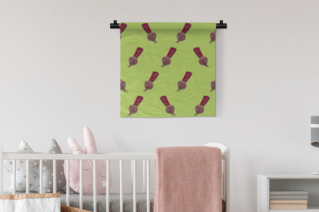 MuchoWow Wandteppich Wandbehang Gemüse - Rote Bete - Muster - Grün 60x60 cm Tapisserie Dekoration Wandtuch - Dekorationen - Wand Decke