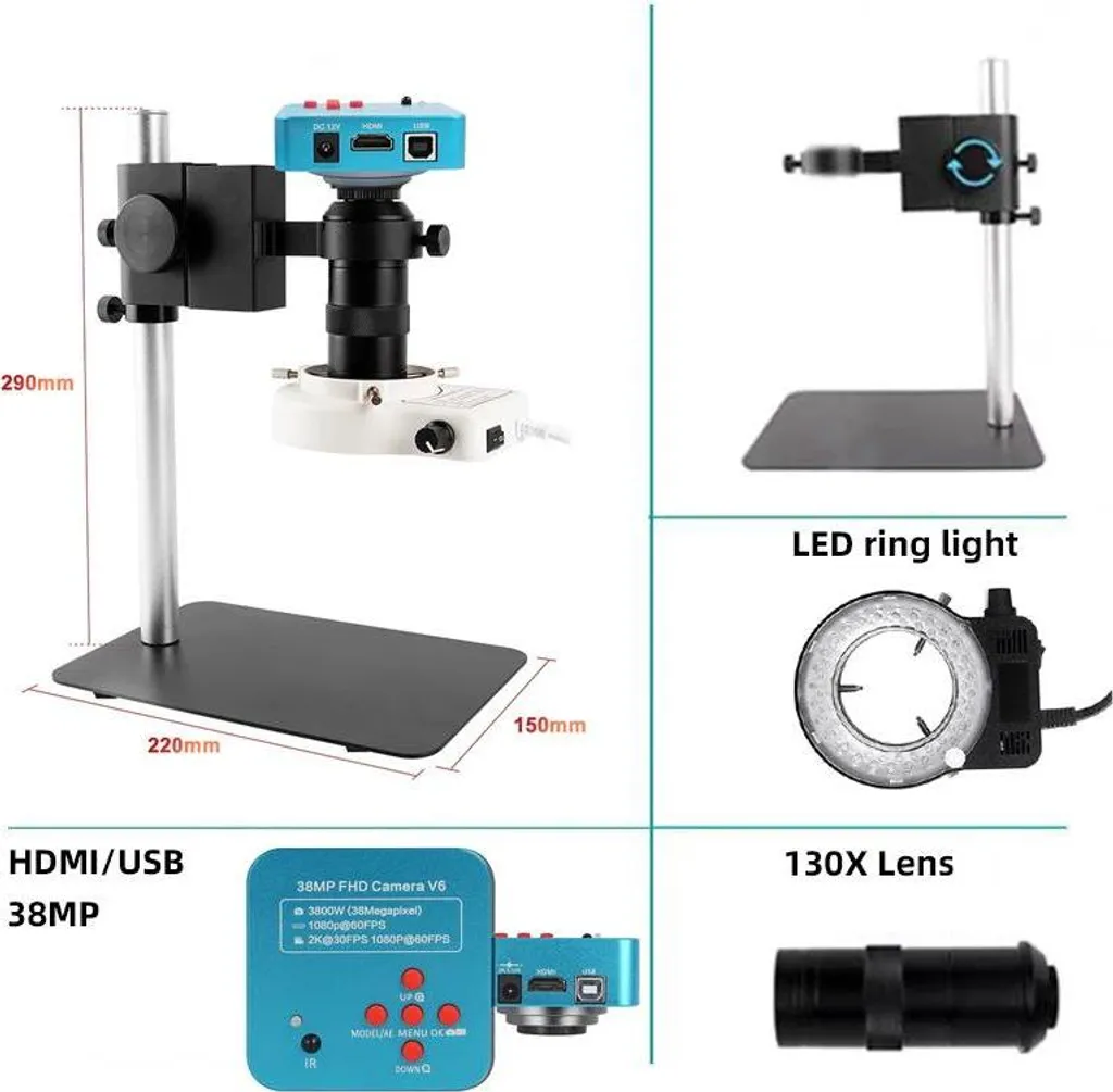 Microscope numérique 38MP HDMI USB avec zoom 130x et écran de contrôle - 2