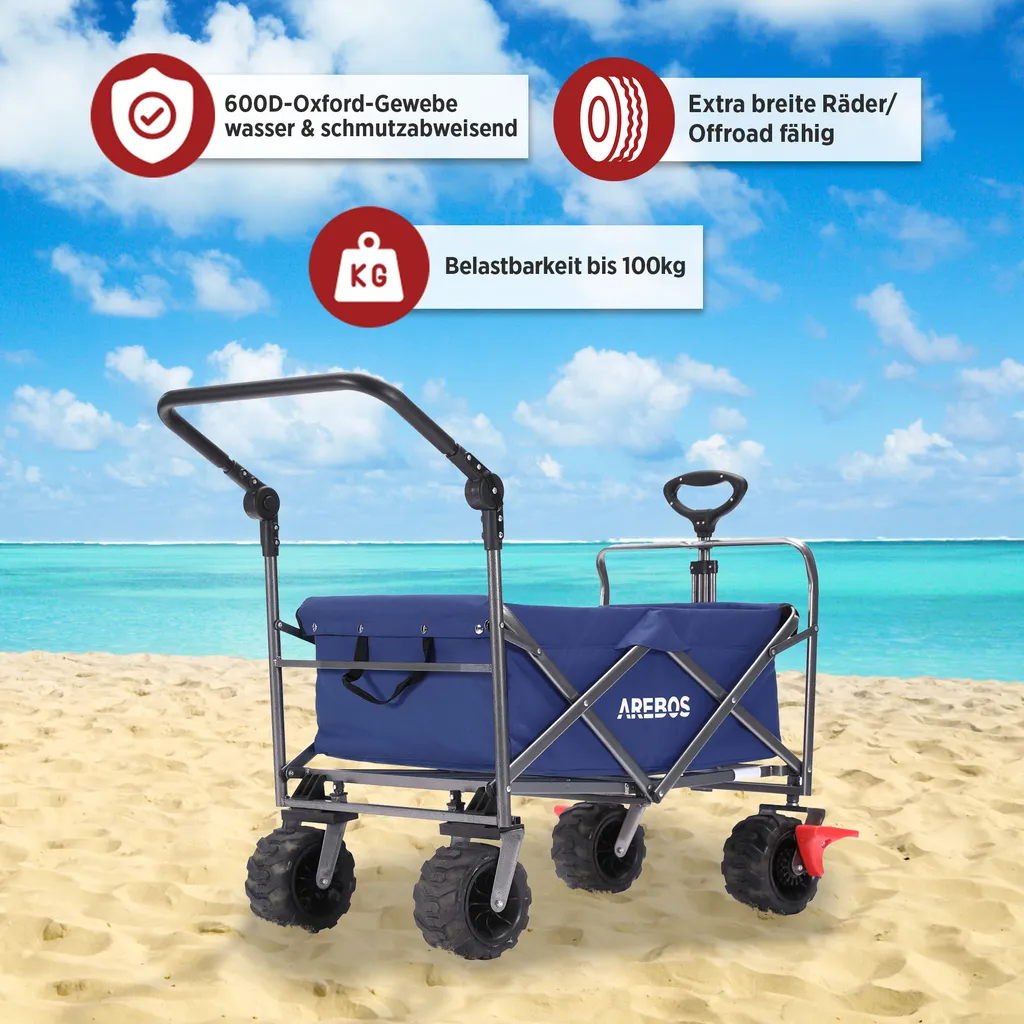 Chariot de Jardin Pliable AREBOS : Remorque à Main avec Filets Bleue - 5