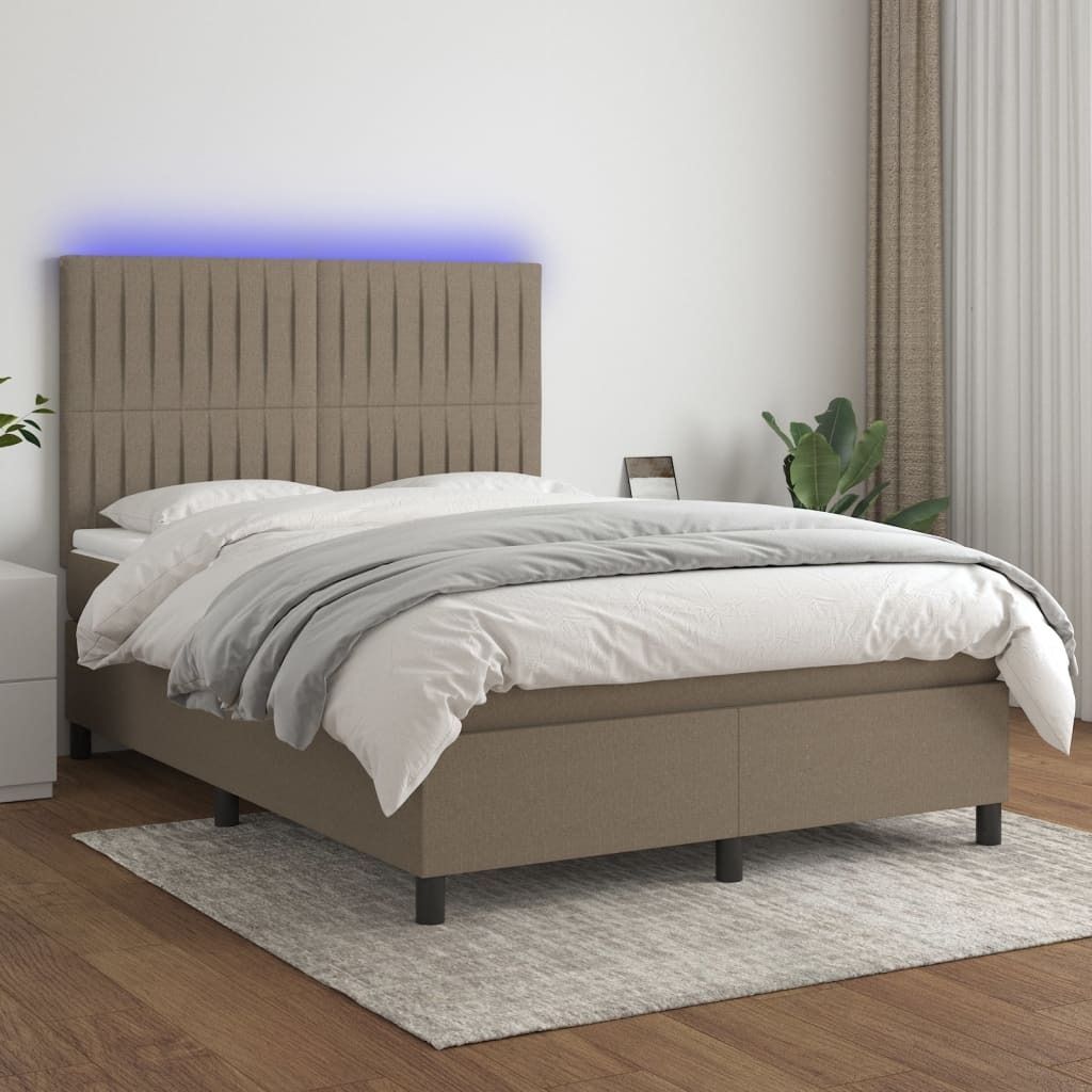 Maison Exclusive - Boxspringbett mit Matratze & LED Taupe 140x200 cm Stoff