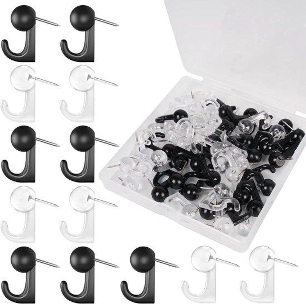 Dekorative Haken für Zierdekorationen - 50 Stück - Schwarz - Metall - Rundköpfig
