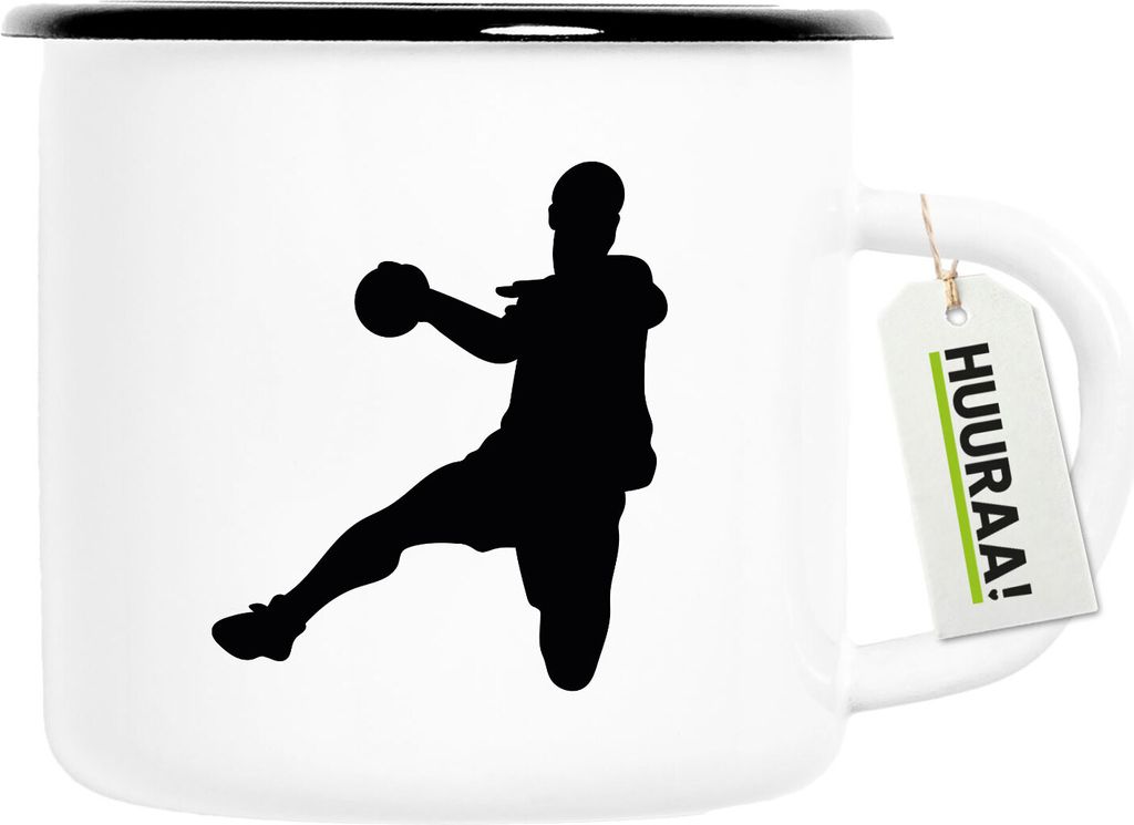 Huuraa Emaille Tasse Handball Silhouette 300ml Vintage Campingbecher Geschenkidee