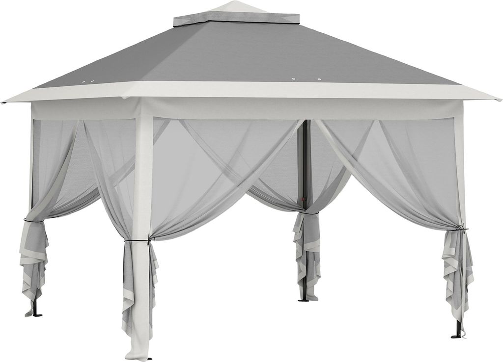 Faltpavillon, Gartenpavillon, Metall und Stoffplane, Netzvorhänge, Entwässerungslöcher, 330L x 330B x 288H cm, Grau