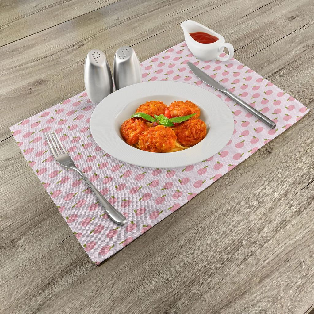 ABAKUHAUS Rosa Platzmatten, Abstrakte rosa Äpfel auf Retro-Stil Tupfen gesunde Frucht-Muster, 30 x 45 cm, Pale Pink Weiß