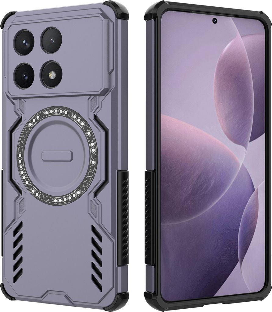 Magnetisch Hülle für Xiaomi Poco F6 Pro / Redmi K70 / K70 Pro, Hybrid PC TPU Bumper Stoßfestes Loch Wärmeableitung Handyhülle Lila