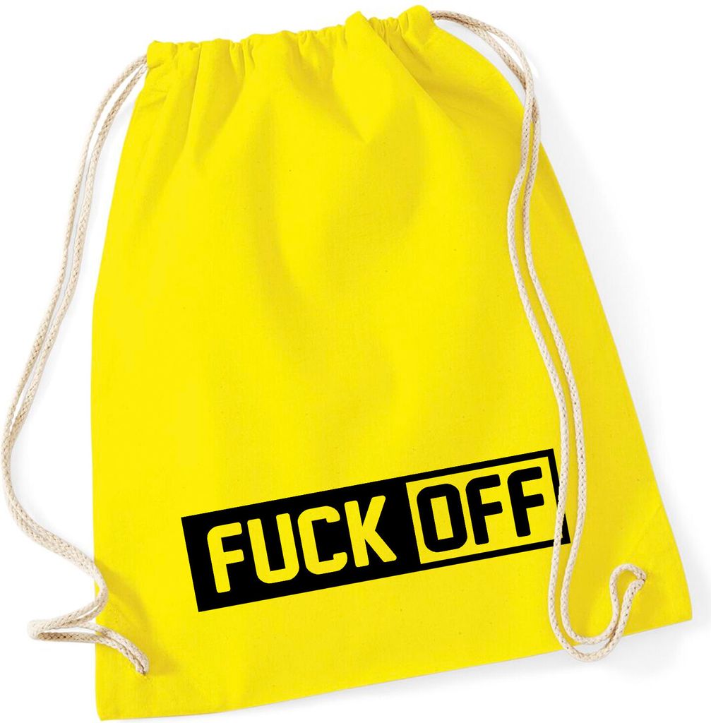 Huuraa Turnbeutel Fuck Off Schriftzug 12 Liter Yellow Baumwolle Rucksack Geschenkidee