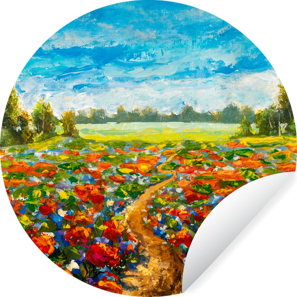 MuchoWow Runde Wandtattoo - Wandsticker Tapete Aufkleber Malerei - Ölfarbe - Blumen - Natur Ø 100 cm Selbstklebend und Repositionierbar - Wanda...