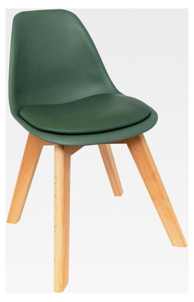Atmosphera Kinderstuhl – Baya Grün – Kunststoff und Buche – Esszimmer, Schlafzimmer, Büro, Wohnzimmer – Integriertes Kissen für Komfort