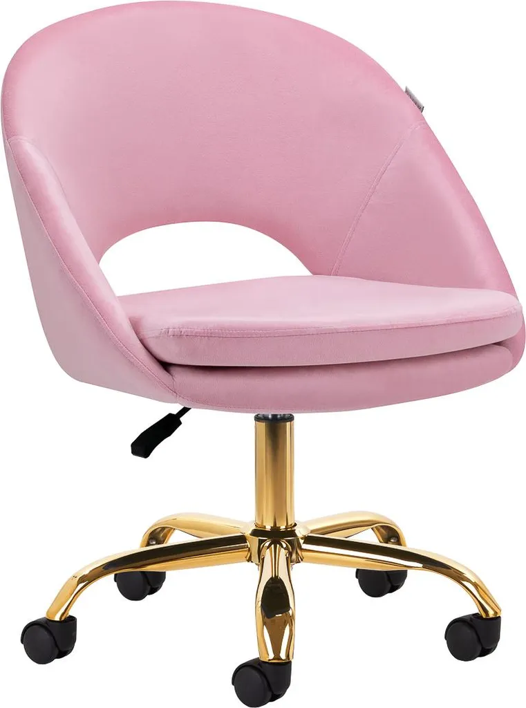 Chaise Velours Rose 4Rico Qs-Mf18G avec Pieds Dorés et Assise Pivotante