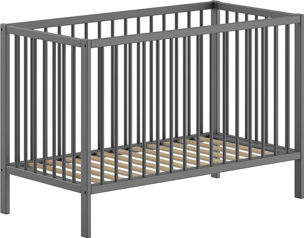 Babybett >Dino< in Buche Anthrazit, Massivholz - 124,4x84,4x65,4cm (BxHxT)