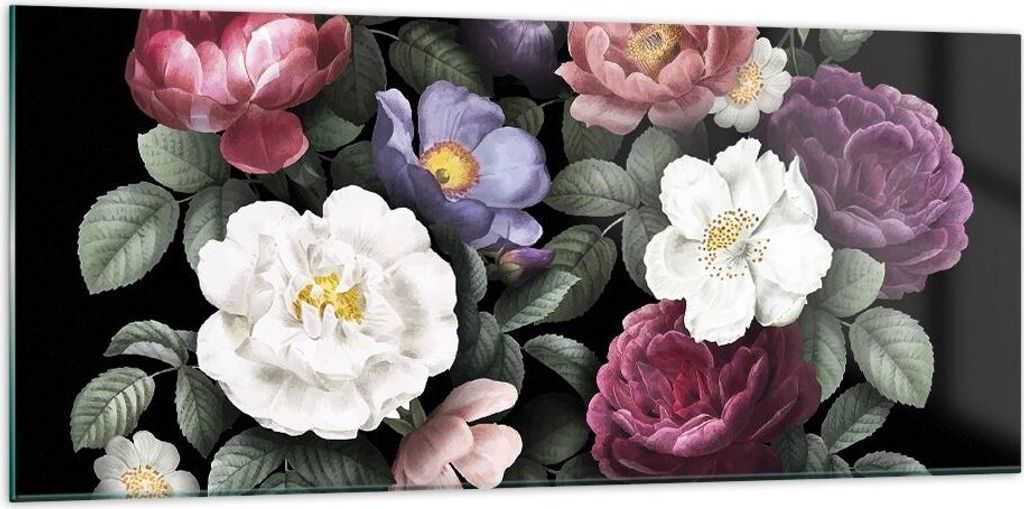 Bilder auf glas - Einteilig - Blumen Blumenstrauß Komposition - 120x50cm - Glasbilder - Wandbilder - Bilder - Wanddekoration aus Glas - Glas Bilde...