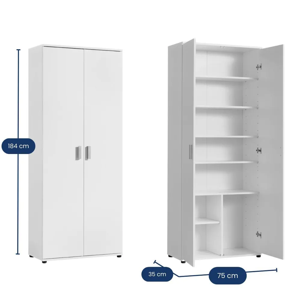 Meuble de rangement pour chaussures et linge blanc 75x35x184 cm polyvalent