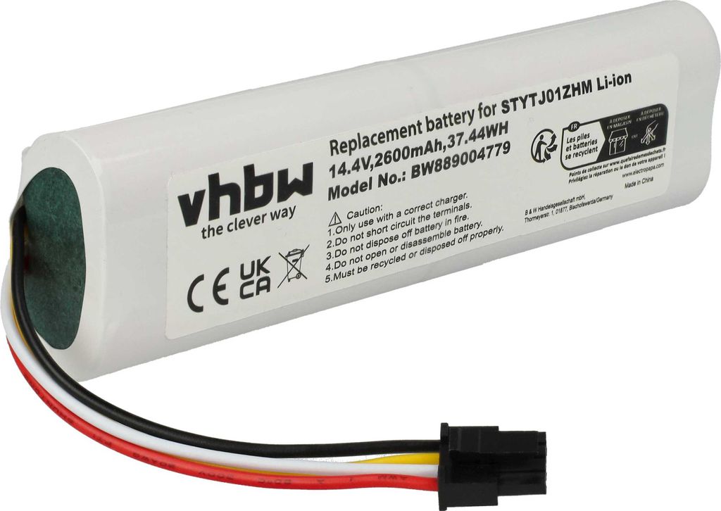 vhbw Akku kompatibel mit Xiaomi Dreame MC1808, L20 Ultra Complete RLX41CE, Mova S10 Plus RLS42SD Saugroboter (2600 mAh, 14,4 V, Li-Ion, ohne Gehäuse)