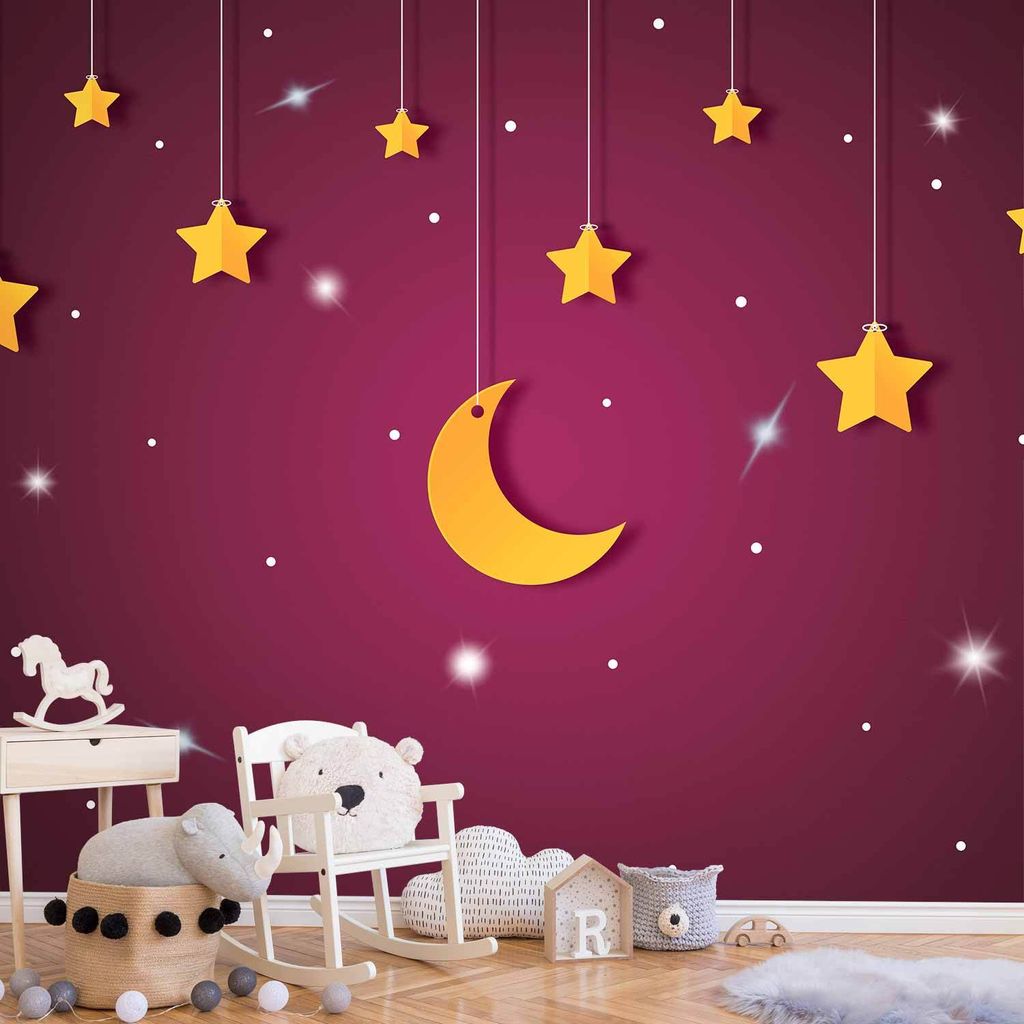 Vlies Fototapete - Skyline - violet night sky landscape with stars for children 350x245 cm Für Kinder e-A-10021-a-c