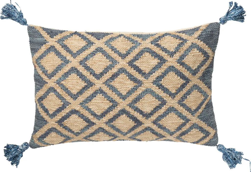 Coussin de Canapé Rectangulaire Jute et Coton Bleu pour Déco Intérieure