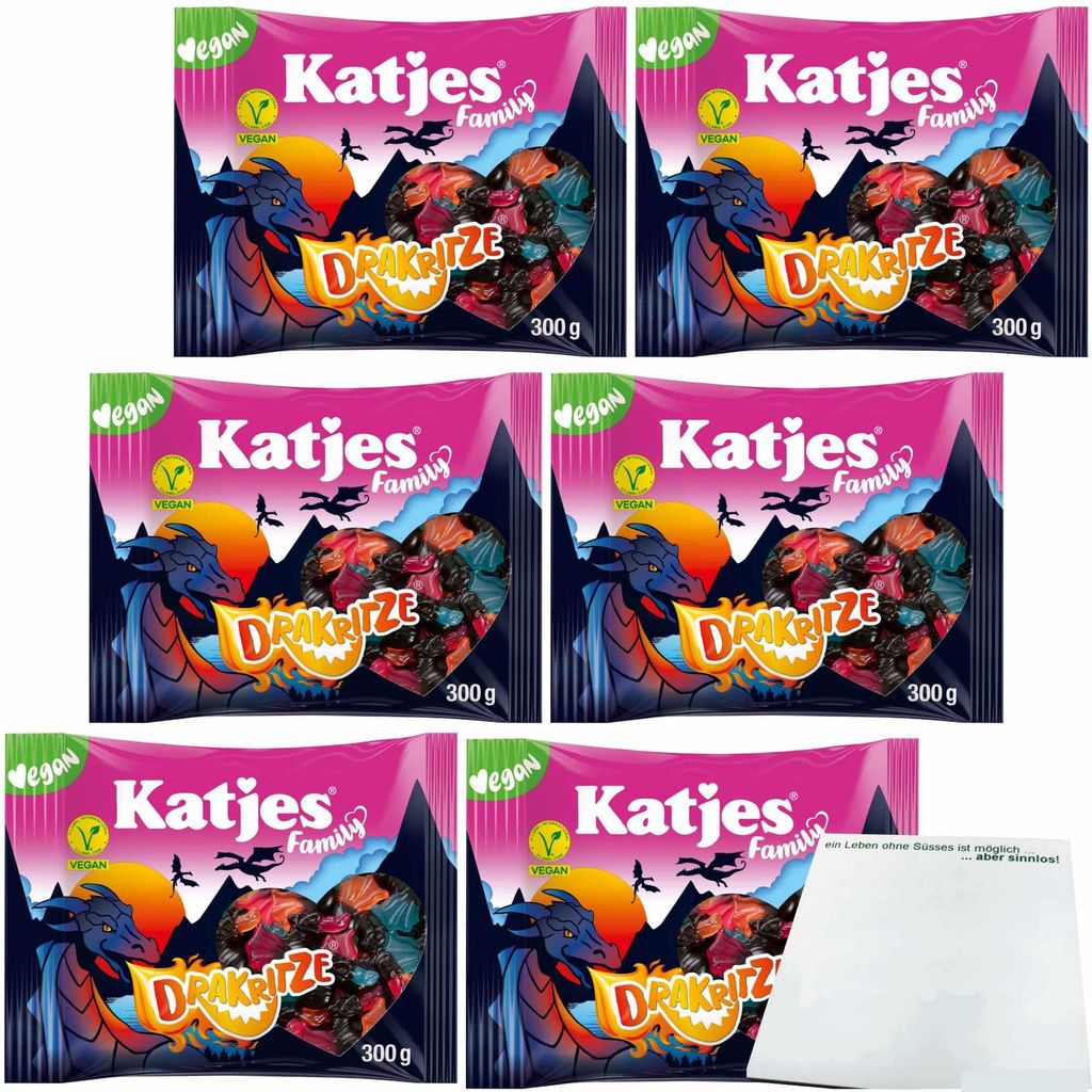 Katjes Family Drakritze 6er Pack (6x300g Beutel) + usy Block