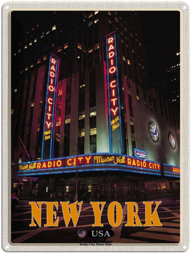 vianmo Blechschild 40x30 cm New York Reisen USA Radio City Music Hall Bildmotiv Reisemotiv Abenteuer
