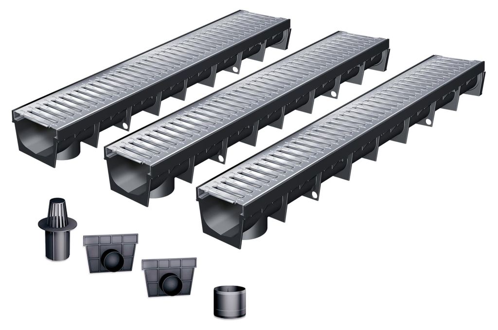 MEAPARK Entwässerungsrinne 3er-Set, 3 x 1 m, mit verzinktem Produktbild 