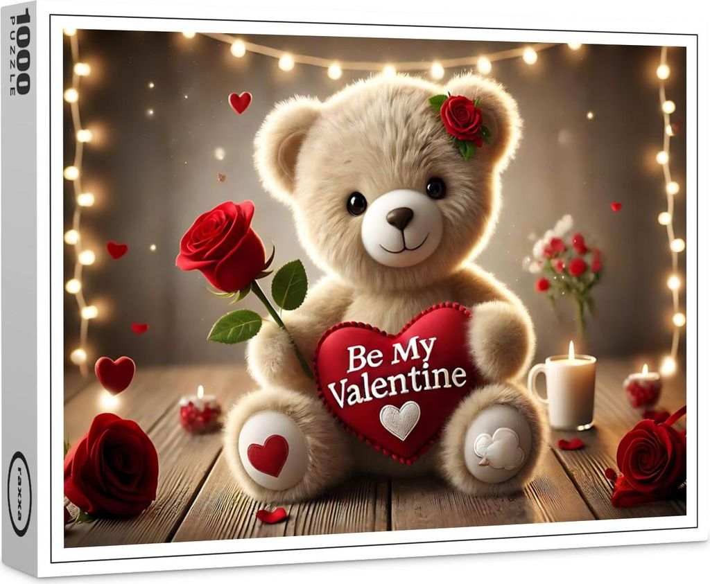 raxxa Premium-Puzzle "Niedlicher Teddybär Be My Valentine mit Rose", 1000 Teile