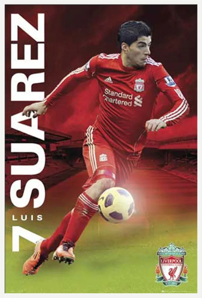 Affiche Liverpool Suarez 11/12 avec cadre blanc Shinsuke® 61x91,5 cm