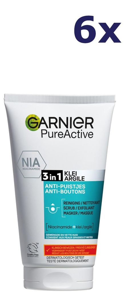 6x Garnier PureActive 3-in-1 Reiniging Scrub 150 ml