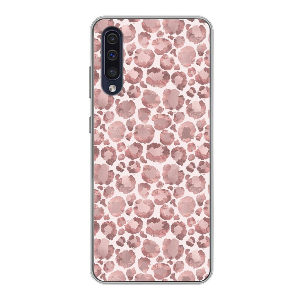 MuchoWow Handyhülle Schutzhülle Hülle für Samsung Galaxy A30s Pantherdruck - Rosa - Pastell - Luxus Silikon Softcase Handy Hülle - Karteninh...