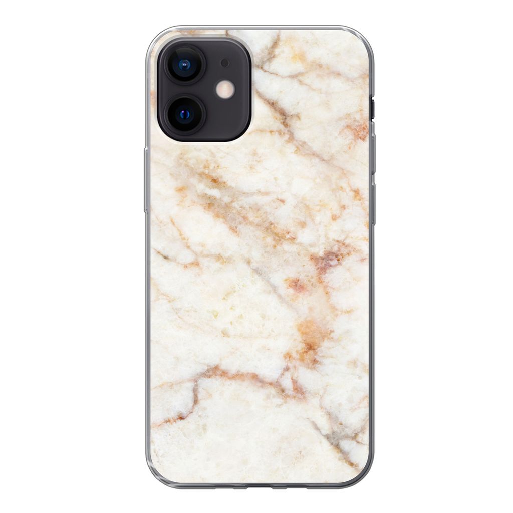 MuchoWow Handyhülle Schutzhülle Hülle für iPhone 12 Marmor - Braun - Luxus Silikon Softcase Handy Hülle - Schutzhülle