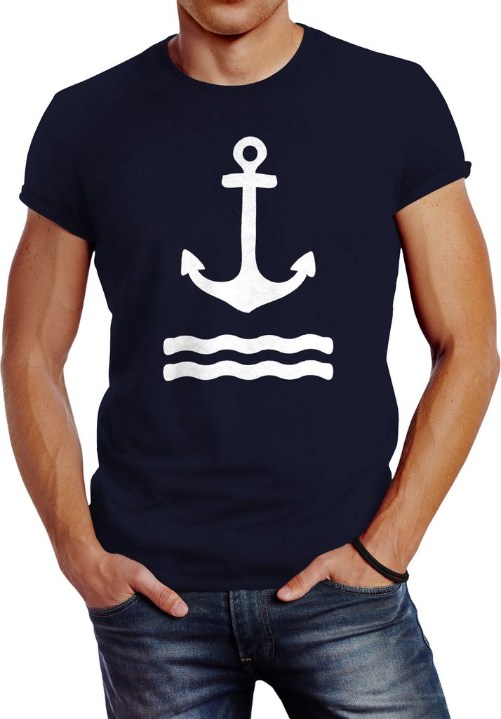 Anker Herren T-Shirt Wasserwelle Slim Fit Neverless navy S