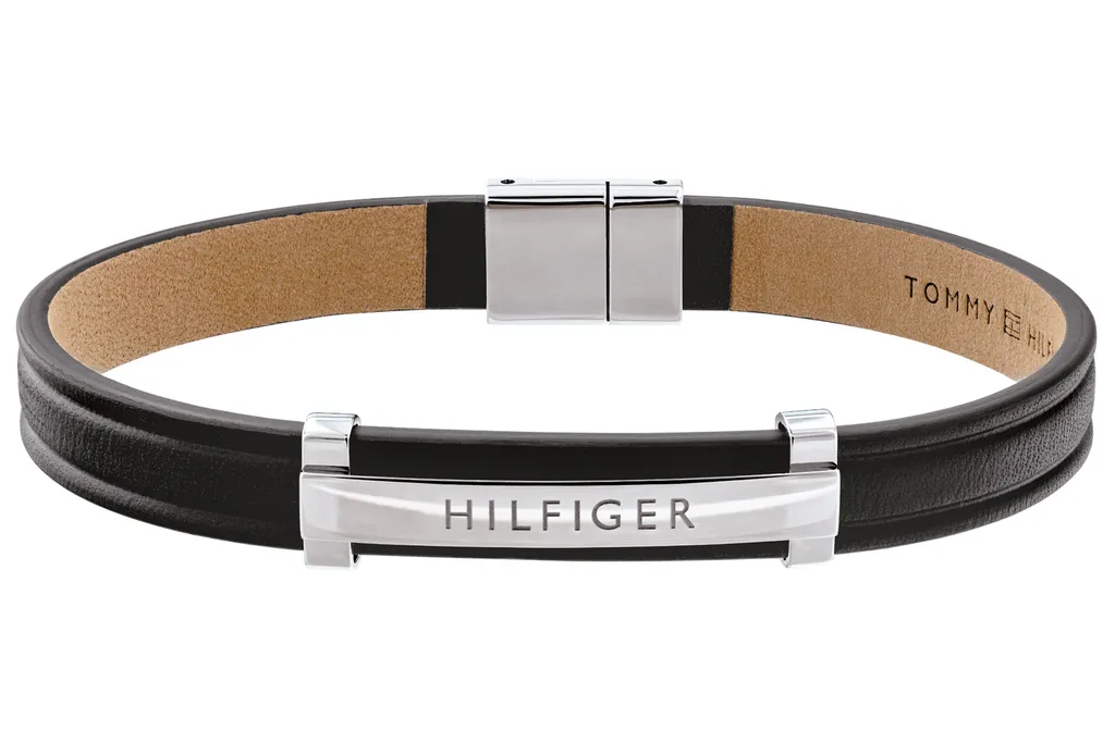 Bracelet Tommy Hilfiger Homme 2790161 en Cuir Noir et Acier Marine