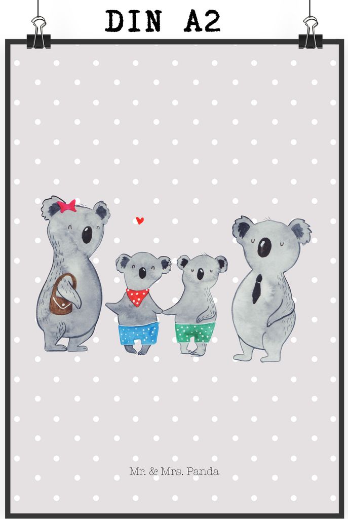 Mr. & Mrs. Panda Bild Koala Familie zwei DIN A2 - Grau Pastell - Geschenk, Koalabär, Plakat, Kunstdruck, Muttertag, drucke, Wandbild, wanddeko, Zu...
