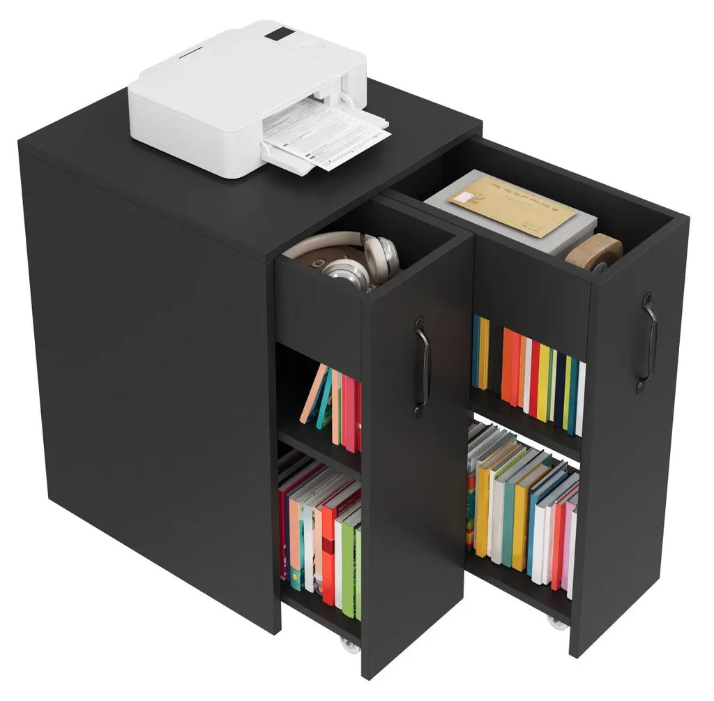 Petit buffet de bureau réversible à roulettes et rangement modulable - 5