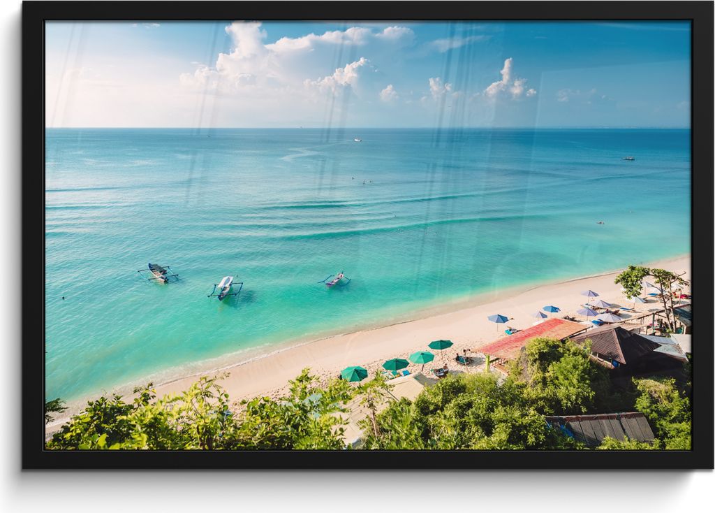 MuchoWow MuchoWow Gerahmtes Poster Strand - Meer - Boot - Bali 60x40 cm - Poster mit zchwarzem Bilderrahmen - Printing - Wanddeko Schlafzimmer