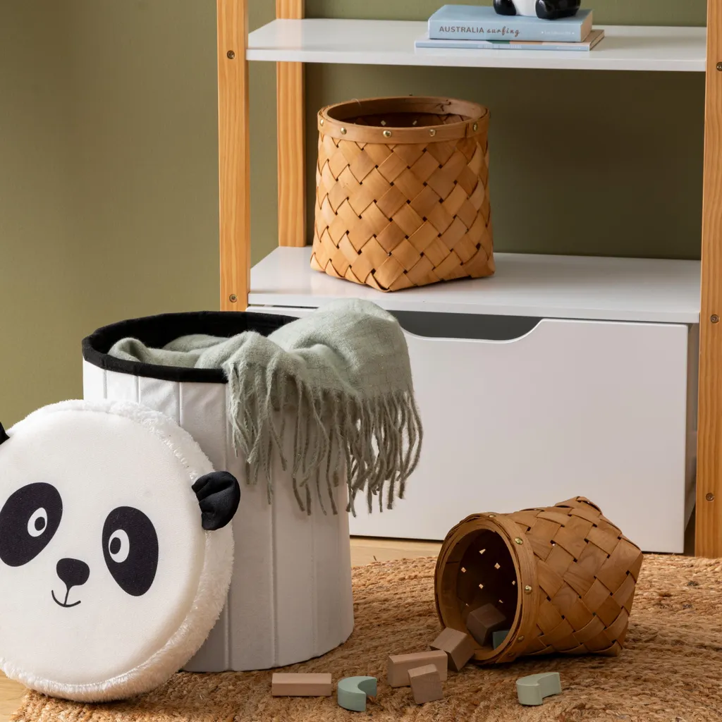 Tabouret pouf pliant pour chambre d'enfant Andy noir et blanc 36cm
