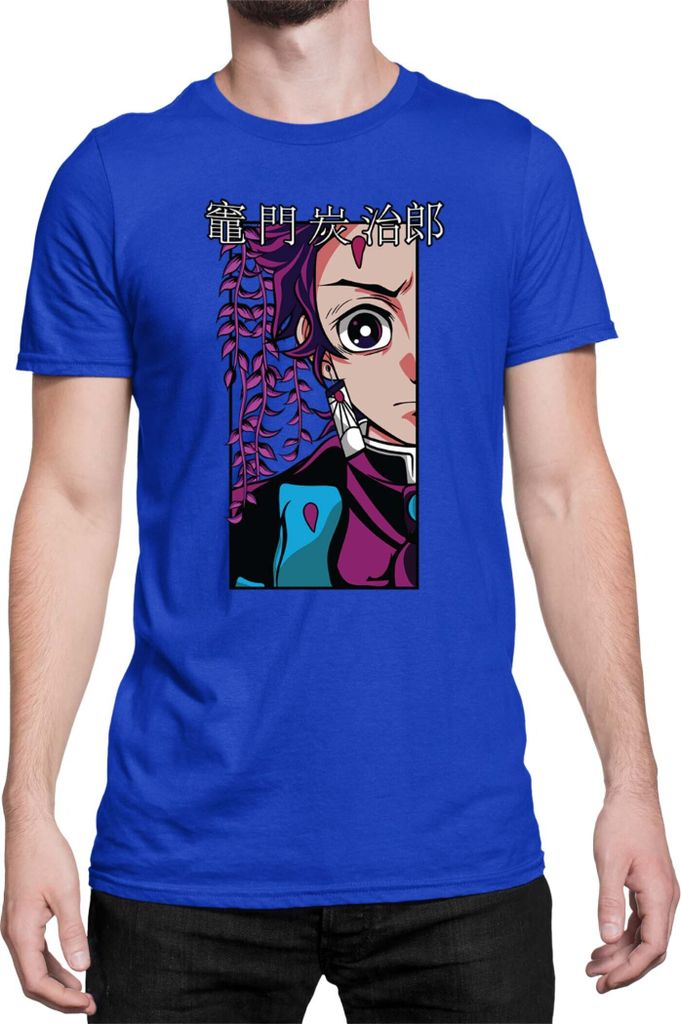 Herren T-Shirt Demon Anime Slayer Kimetsu No Yaiba Tanjiro Kamado 001, Man S / Blau