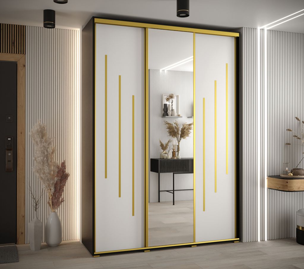 Kleiderschrank ASIRI 9 – 180/60 cm, schwarz/weiß/gold
