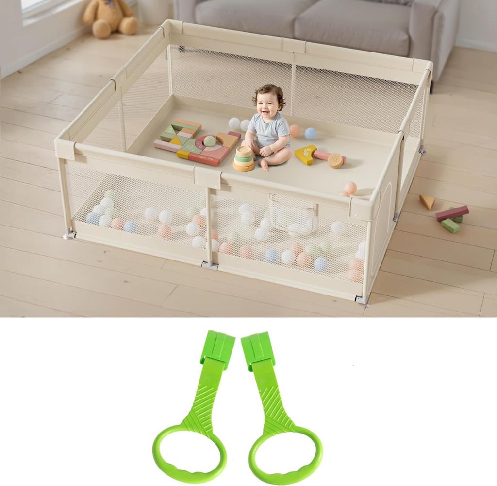 Laufgitter Baby, Großer Baby Laufstall XXL Sicherheitsspielplatz Kinder mit Netzdesign, ideal für den Innenbereich, 175x150 cm,