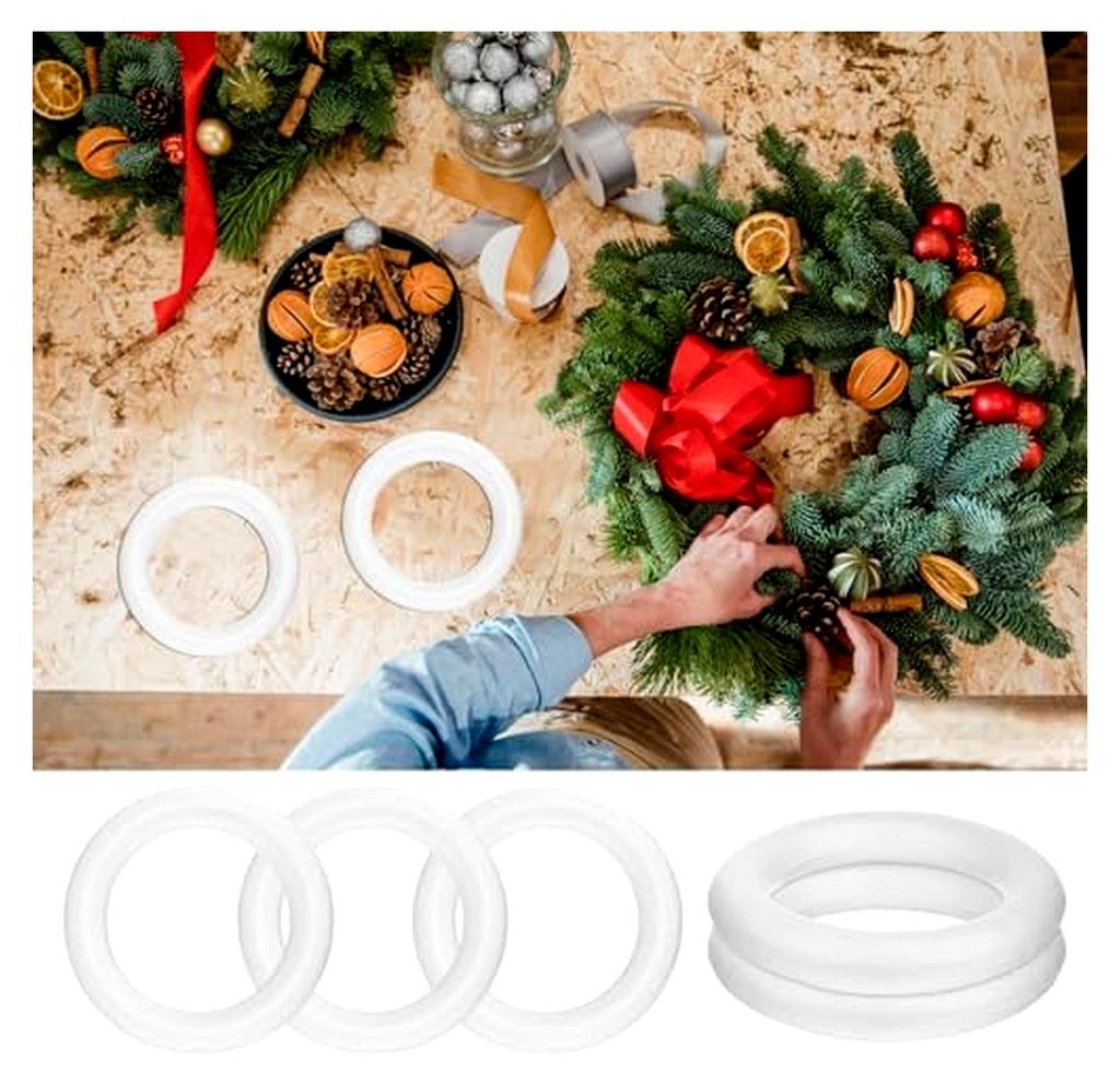 12 Stück Bastelringe aus Schaumstoff Runder Kranzrahmen 145X25cm Styropor Bastelkreise für Selbstgemachte Weihnachtsdekoration Adventskranz Baste...
