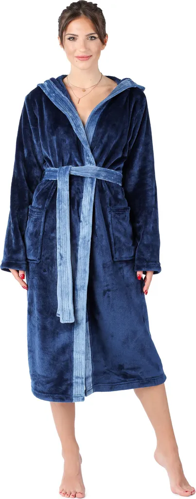 Peignoir Femme Capuche Anti-Froid : Confort et Chaleur en Bleu Foncé S