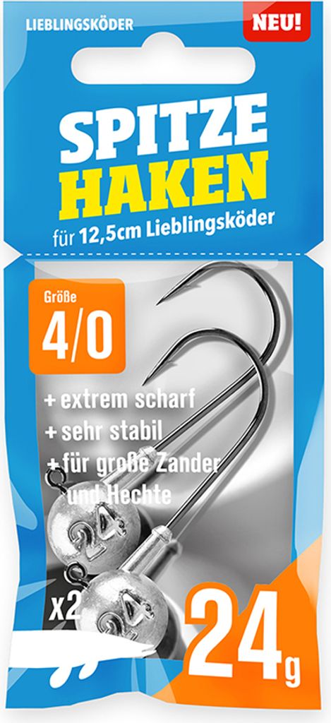 Lieblingsköder Spitze Haken Gr. 4/0 Jigköpfe - 2 Jighaken, Gewicht:24g