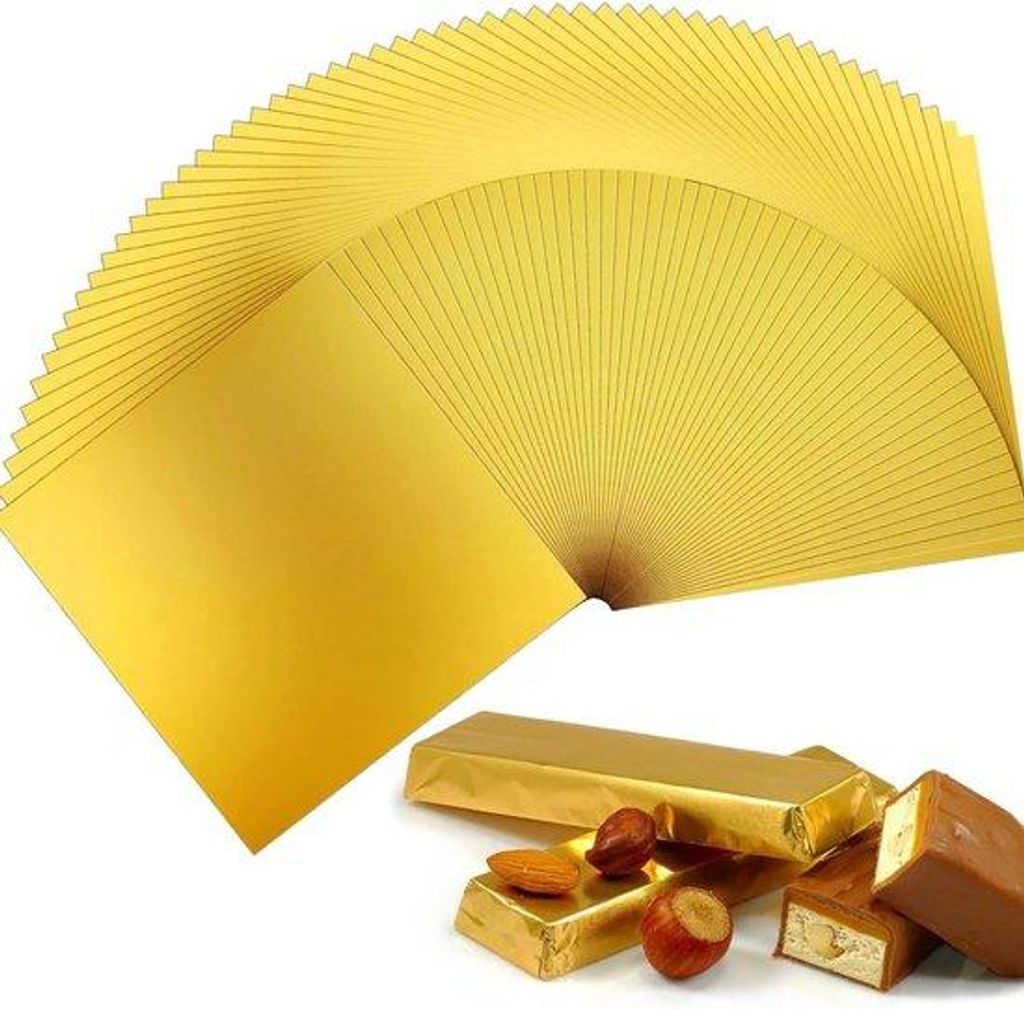 Hliníková fólie 10 x 10 cm – zlatá – na balení čokolády a Obrázek produktu 