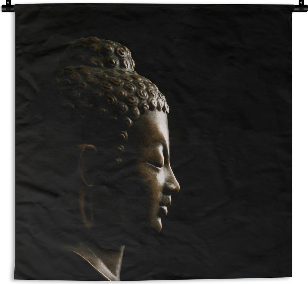 MuchoWow Wandteppich Wandbehang Buddha - Gesicht - Schwarz 150x150 cm Tapisserie Dekoration Wandtuch - Wohnaccessoires - Modernes