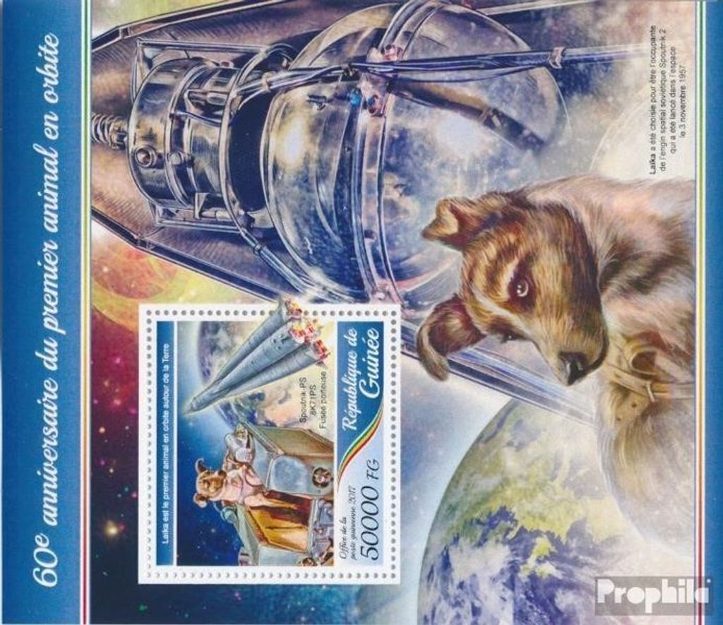 Briefmarken Guinea 2017 Mi Block 2823 (kompl. Ausgabe) postfrisch Erstes Tier im Orbit